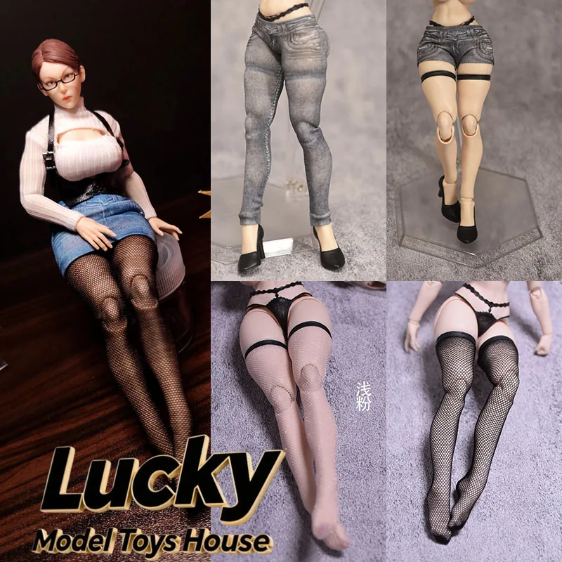 1/12 Female Soldier Grid Stockings Socks Blue Gray Jeans Shorts Toys Accessory For 6inch Notta Selina Furytoys Figure Body