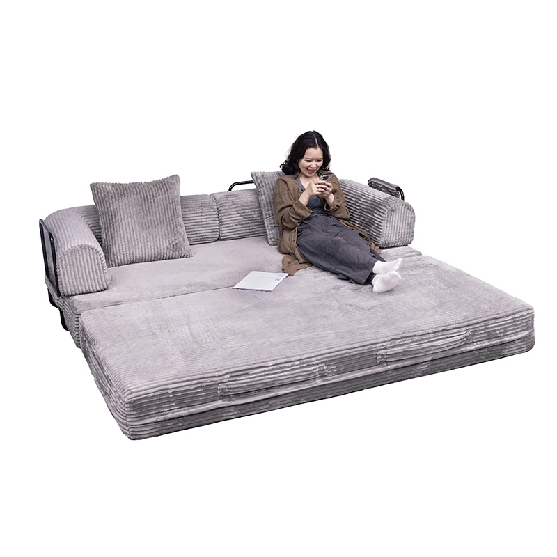 

Compressed Cloud Couch with Corduroy Fabric Small Space Furniture Gray Modular Compression Sofa Bed