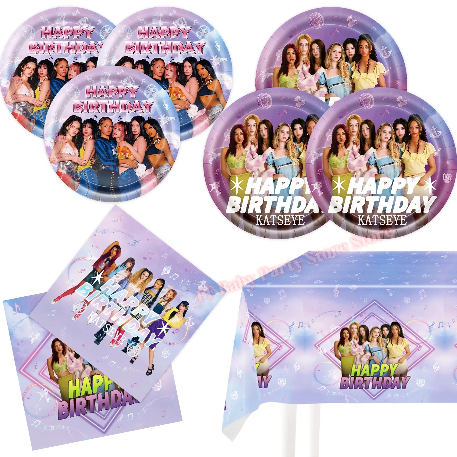 K&Katseye Geburtstagsparty-Dekoration: Ballons, Teller, Becher, Hintergrundbanner für K-Pop-Girl-Partys, Fan-Geschenke, Kinder-Idol-Event-Zubehör – Detail 3