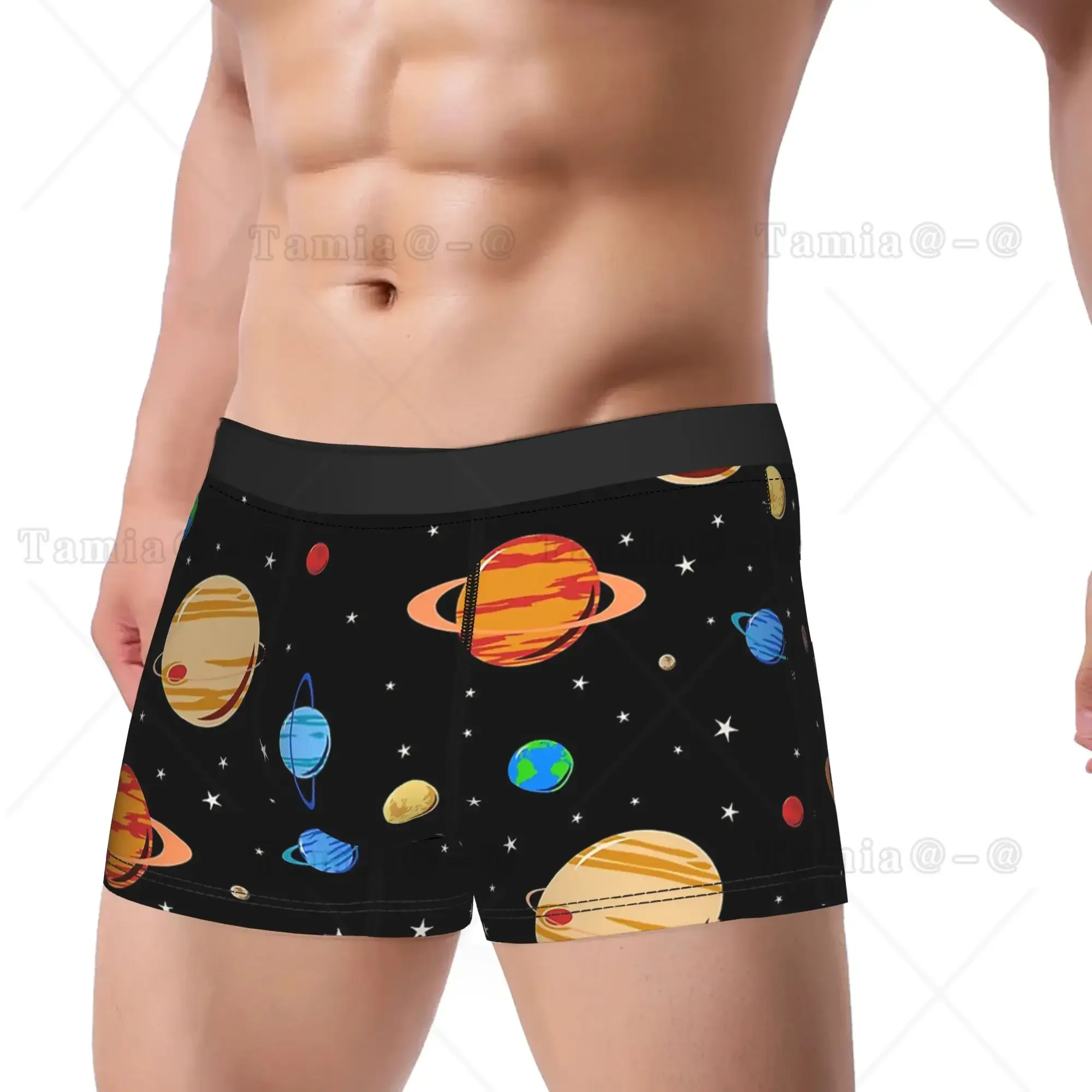 Men Cute Planets Long Underwear Venus Space Funny Boxer Briefs Shorts Panties Male Mid Waist Underpants Plus Size