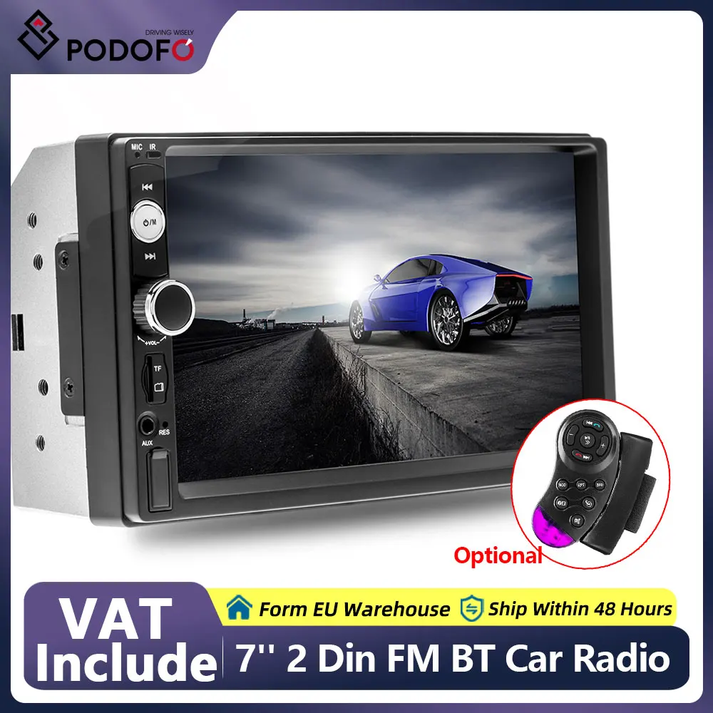 Podofo Double Din Car Radio Car Video Player 7''HD Player MP5 Touch Screen Digital Display Bluetooth Multimedia Player