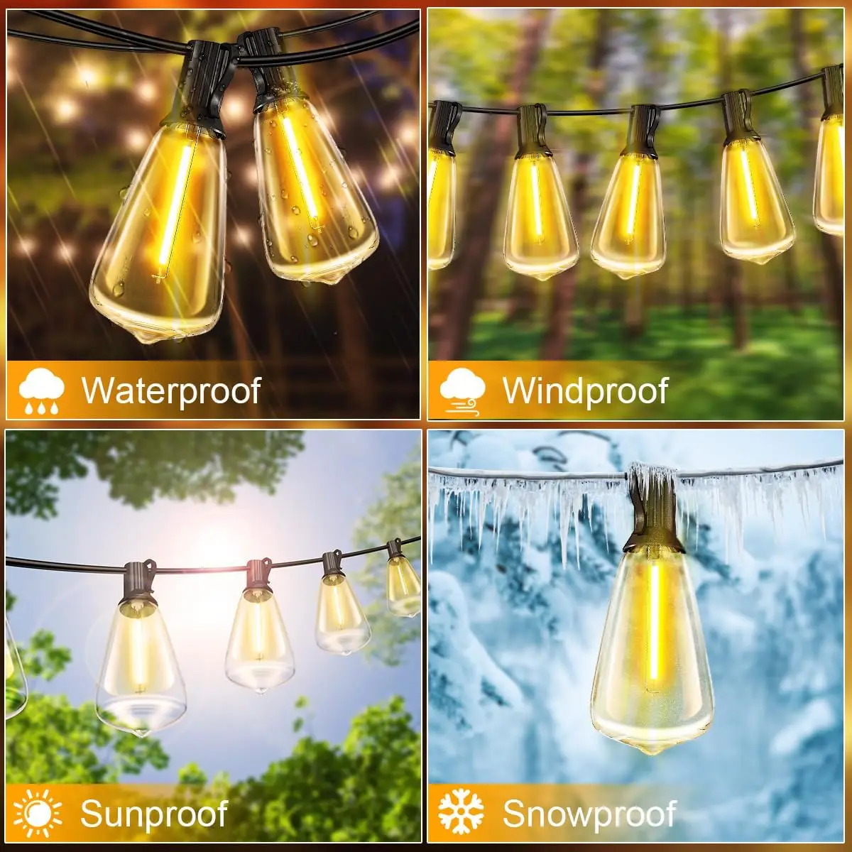 12M/9.5M Festoon Lights Solar Powered with Remote, ST38 Patio Lamp & LED IP65 Shatterproof Bulbs, 8 Light Modes for Garden Party
