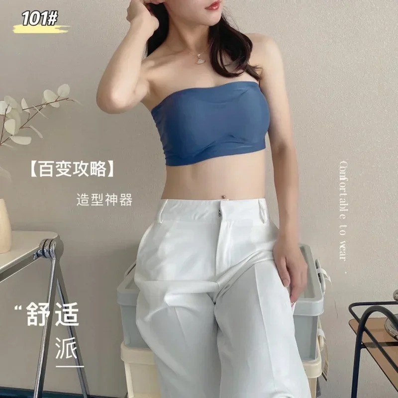 Senhora sexy roupa interior sem alças antiderrapante push up anti-esvaziado tanque-top sutiã e camiseta envolto peito beleza volta interior wear tra