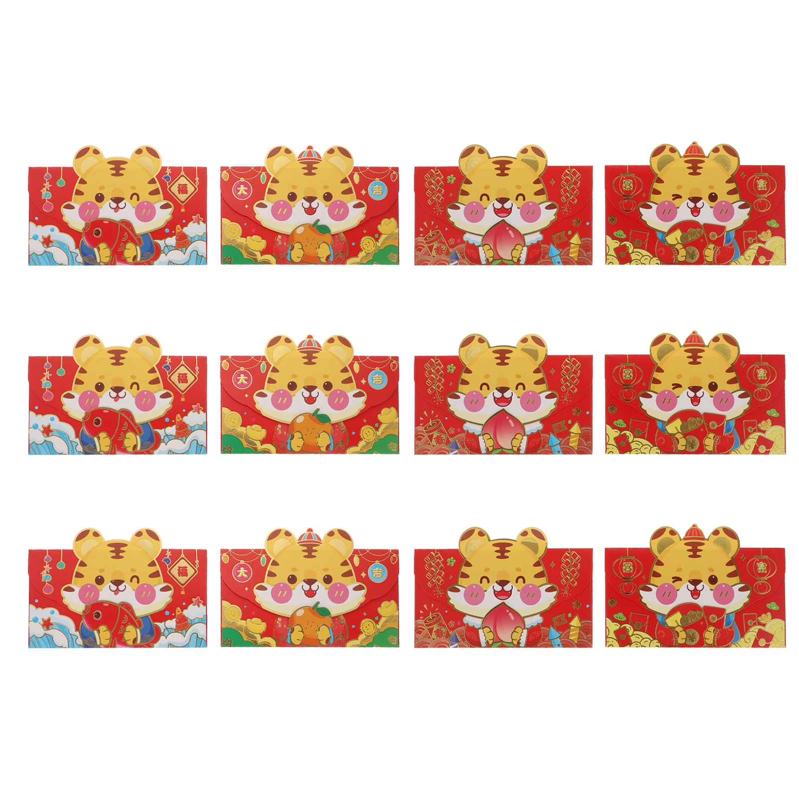 

12Pcs Cartoon Red Packets Paper Material Creative Red Envelopes for Chinese New Year Money Gifts Hongbao