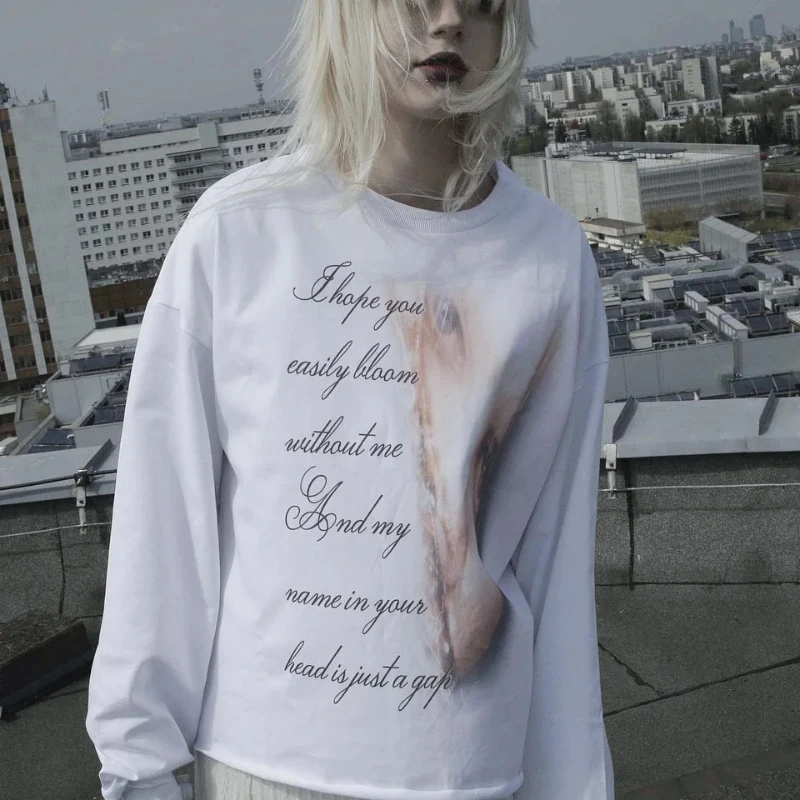 

Europe America Street Y2K Loose Casual Letter Printed Top Men's Women's Fashion Autumn Round Neck Pullover Long Sleeved T-shirt