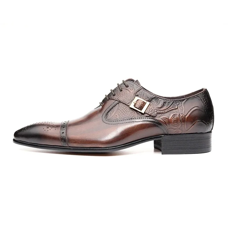 Luxury Mens Wedding Dress Handmade Shoes Genuine Leather Lace-up Latest Design Fashion Casual Shoes Man Pointed Business Shoes view 4