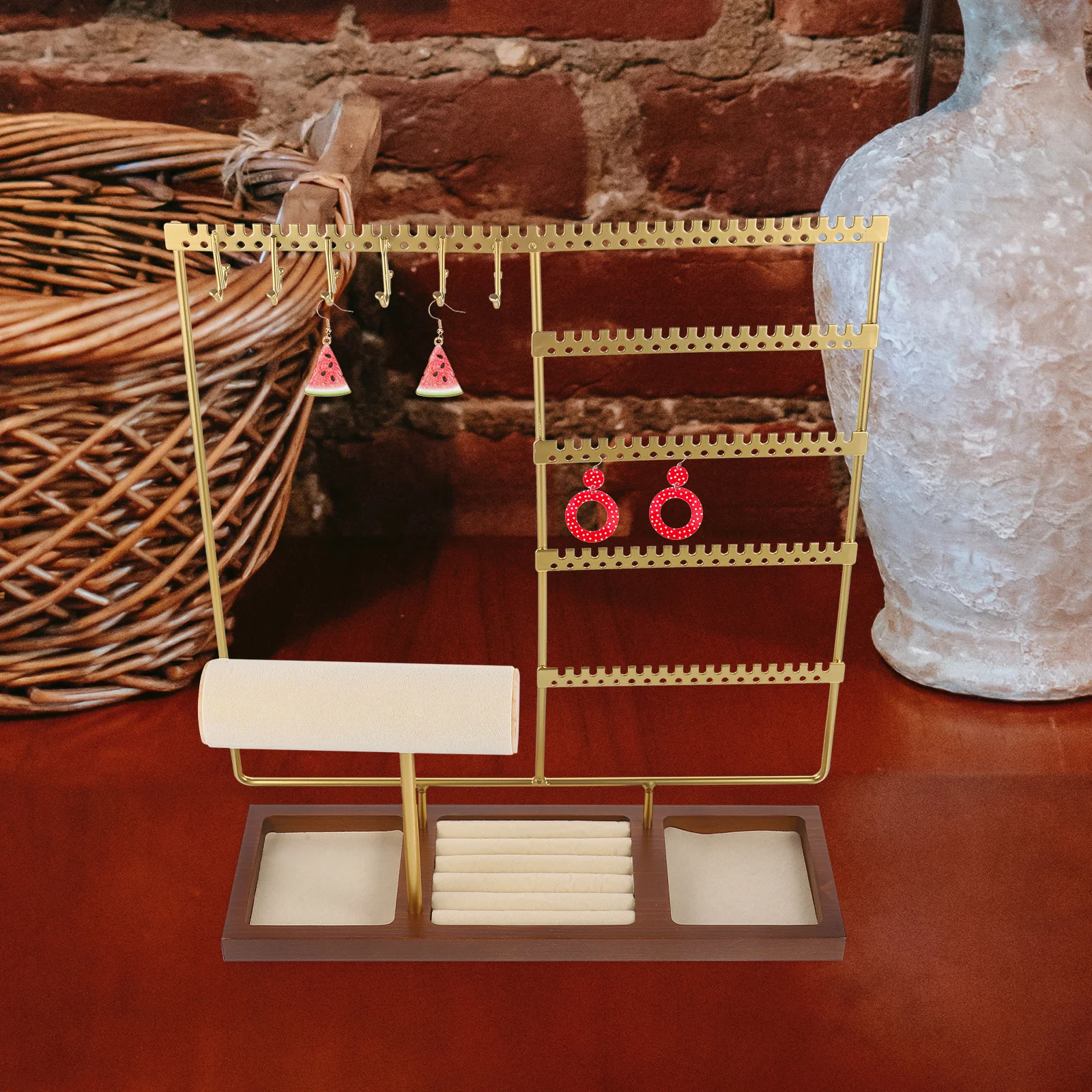 

Jewelry Display Iron Organizer Home Supplies Rack Necklace Earring Holder Earring Holder Organizer Black Multilayered Storage