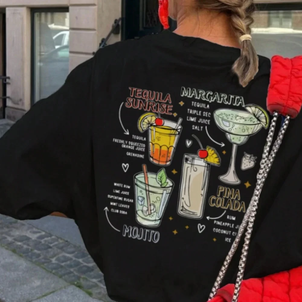 

Новинка 2025 года, женская повседневная футболка с коктейльным слоганом и круглым вырезом, короткими рукавами, модная универсальная футболка на весну и лето