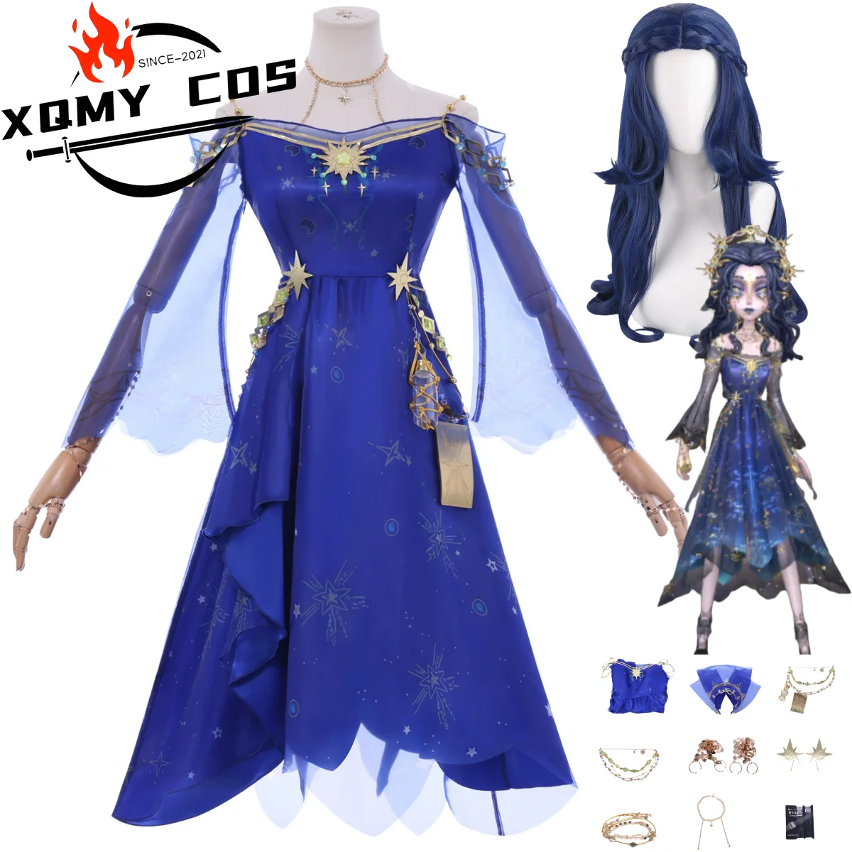 XqGame identité V Ada Mesmer psychologue Cosplay Costume rêve éternel perruque bleu princesse robe femme Sexy masqué balle Costume
