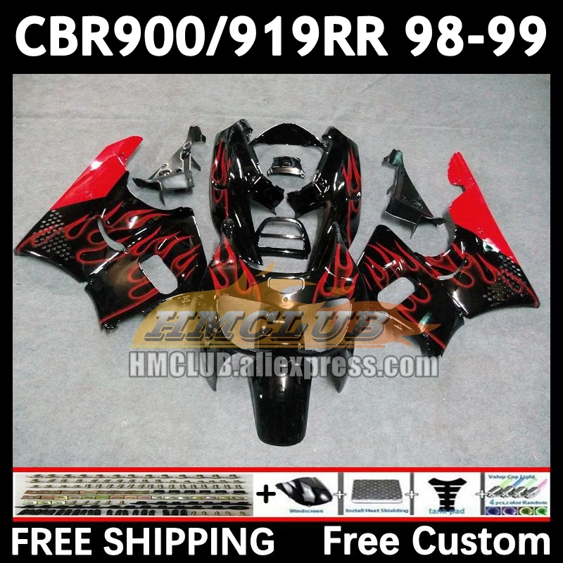 Fairings For HONDA CBR 919RR 900RR 919 CBR900 CBR919 RR 98-99 73No.22 900CC CBR900RR 98 99 CBR919RR 1998 1999 red flames Body