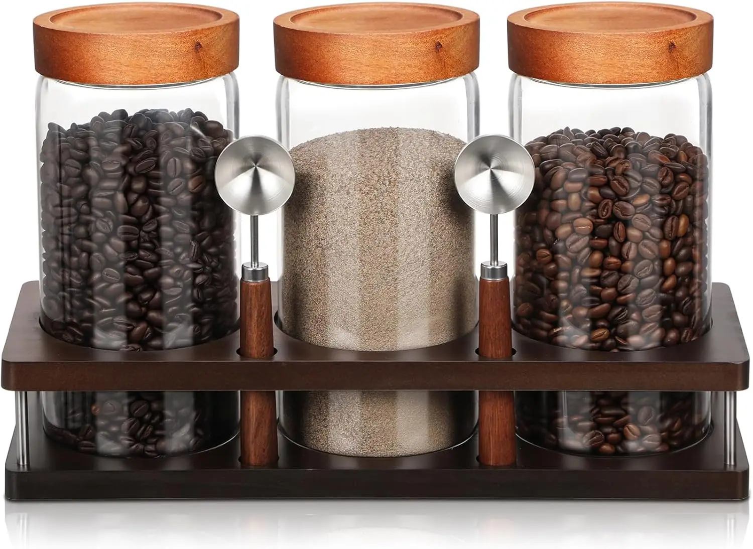 3 Pcs Glass Coffee Bean Container 44 oz Airtight Coffee Canister with Shelf and Measuring Spoon Kitchen Food Canister Jar for