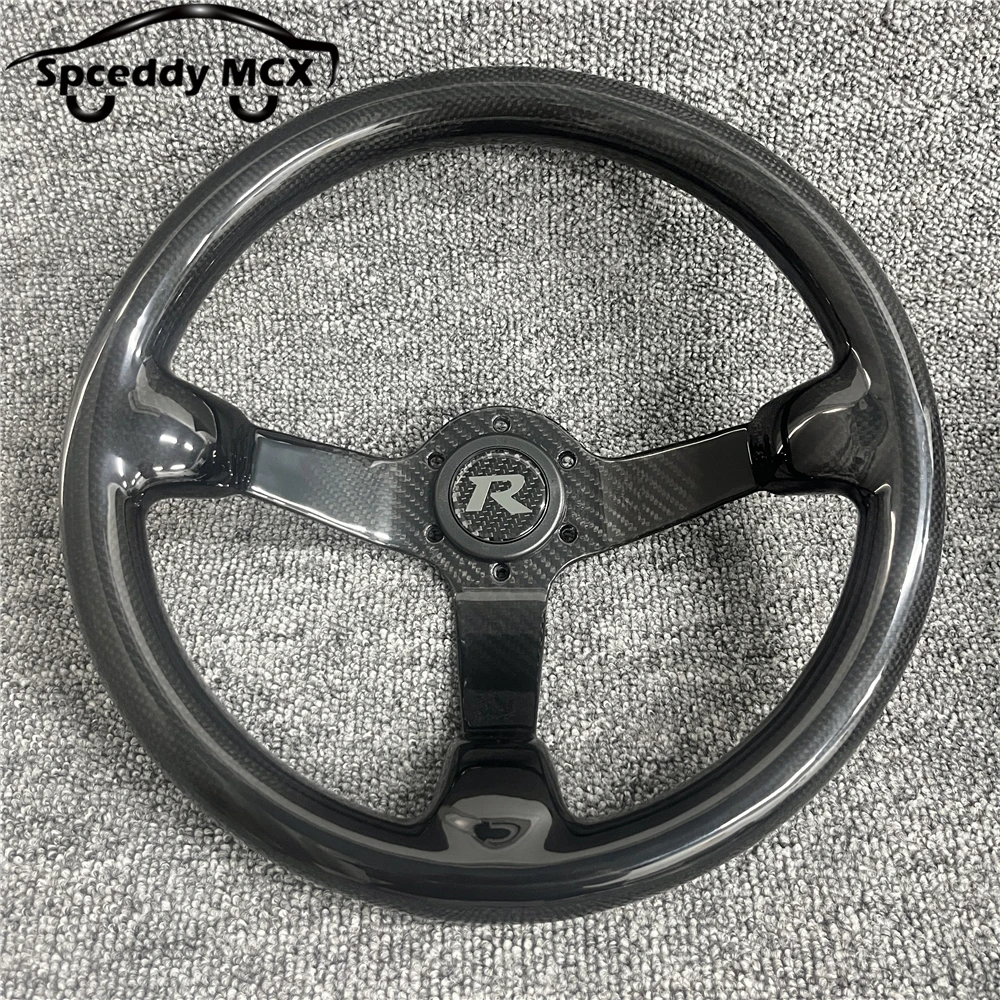 Full Carbon Fiber Car Steering Wheel 14inch 340mm Racing Drift Deep Dish Steering Wheel For Mercedes-Benz KIA FORD Universal