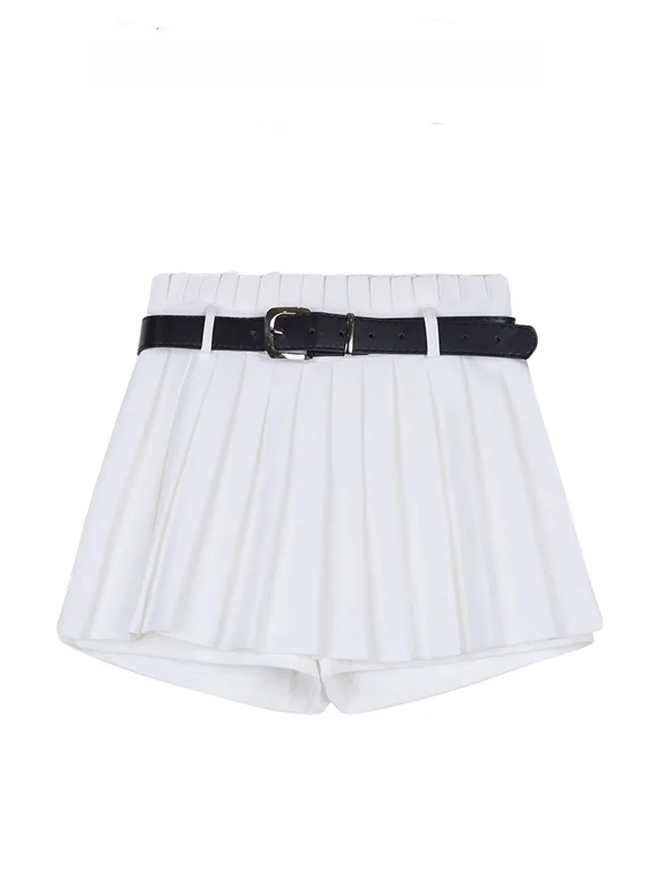 

Белая плиссированная юбка с высокой талией для женщин больших размеров, модель A-Line, короткая, весенняя, модная, для девушек.