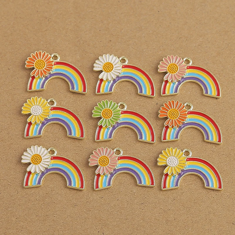 10pcs/lot Cute Mix Enamel Rainbow Cloud Charms for Jewelry Making Alloy Flower Charms Pendants for DIY Necklaces Earrings Gifts