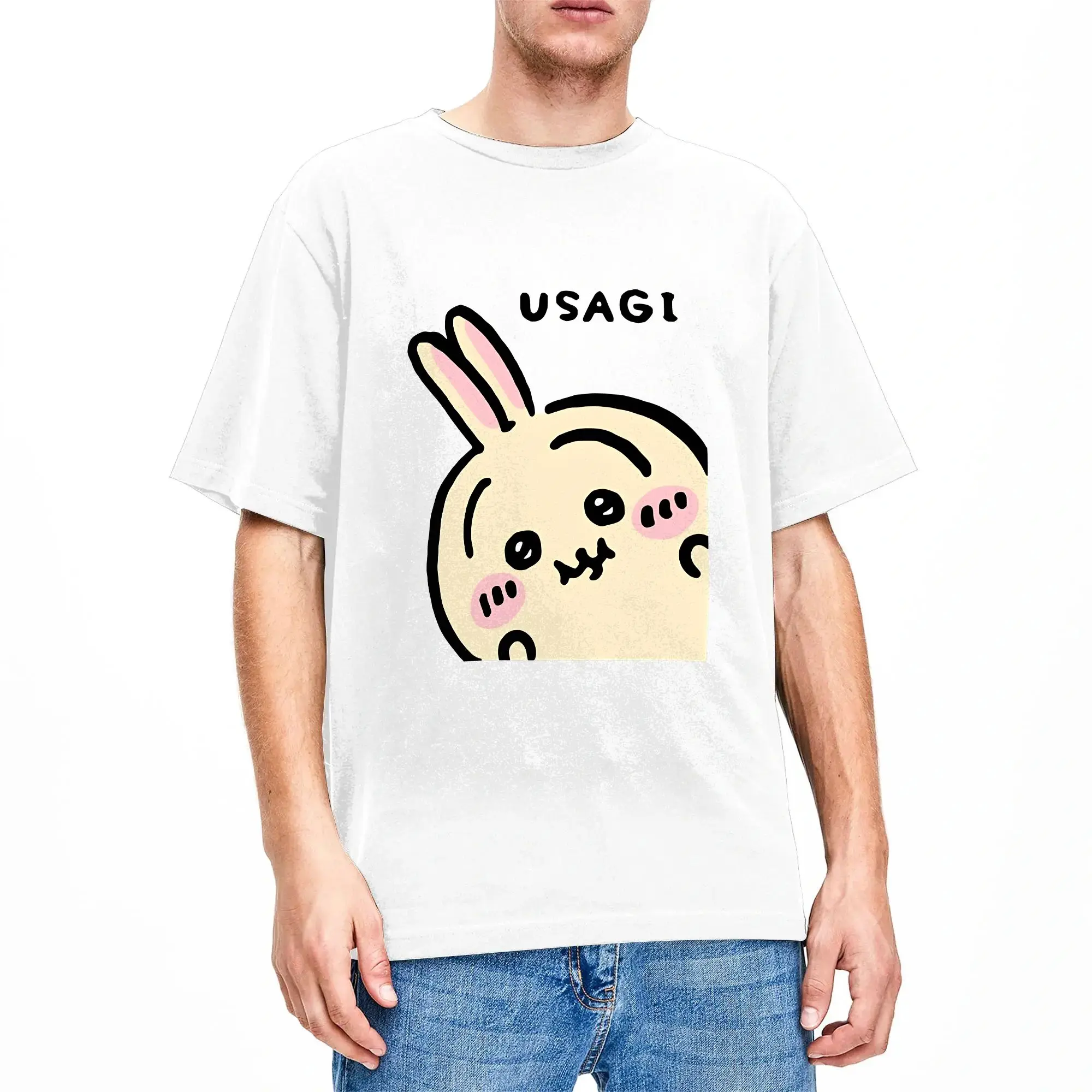 Peek a Boo Usagi Chiikawas Hachiware T-Shirt Beach Cotton T Shirts For Man Novelty Casual Tee Shirt Short-Sleeve Classic Tops