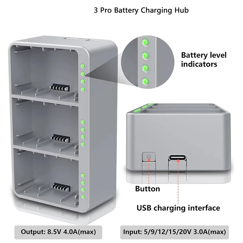 ฮับชาร์จสองทางสามช่องสําหรับ DJI Mini 4 Pro และ Mini 3 Pro แบตเตอรี่สําหรับ Mini 3 Pro เครื่องชาร์จแบตเตอรี่
