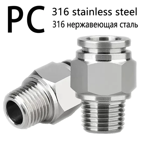 316 conector neumático de acero inoxidable PC a través de M5 1 / 8 ""1 / 4"" 3 / 8 ""1 / 2"" bspt manguera de aire exterior roscada 4 6 8 10 12 mm 10 - 02