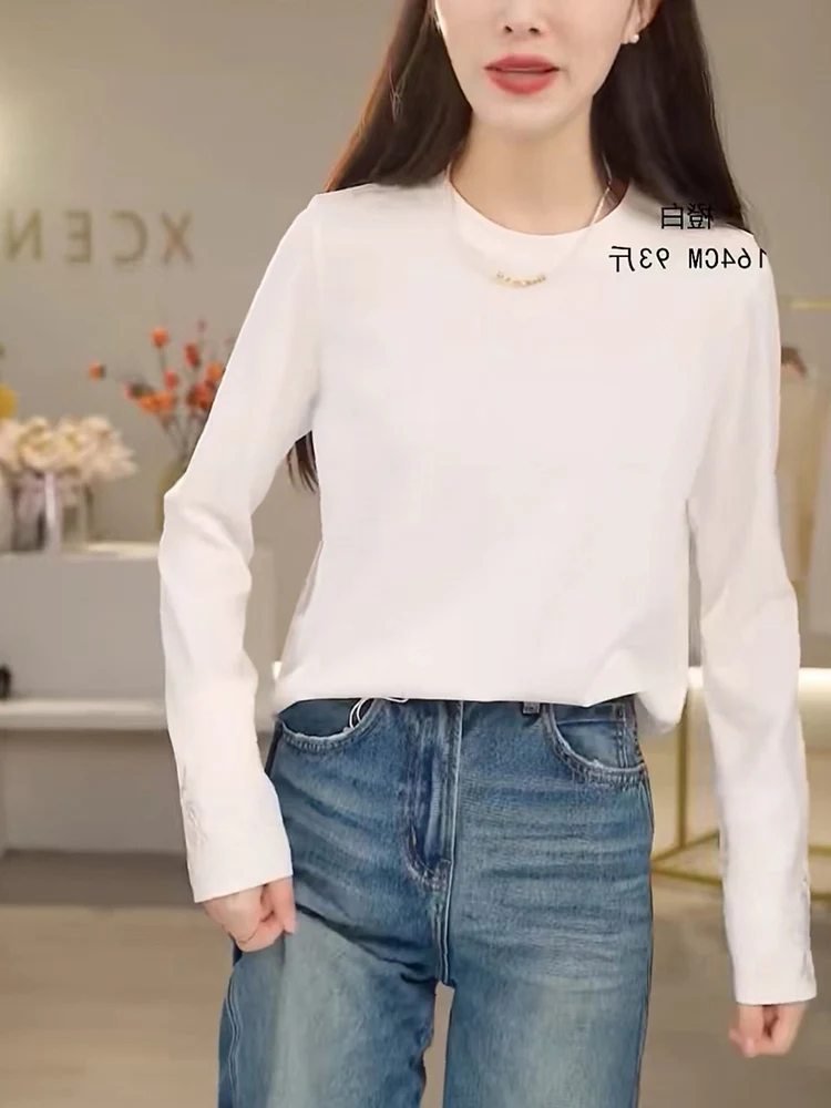 تي شيرت طويل مطرز من Ele Crew Ne Base irt خفيف الوزن بتصميم صيني ثقيل من Workmanip