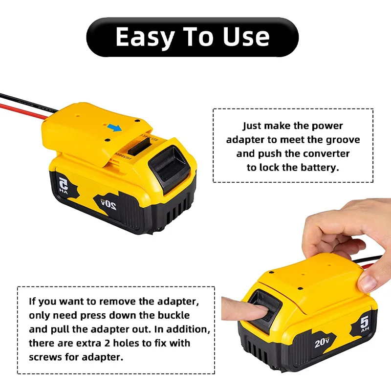 ZWINCKY zasilacz do koła, Adapter do Dewalt 18V 20V bateria litowa z bezpiecznikiem DIY akumulator złącze zasilania DCB205 DCB206