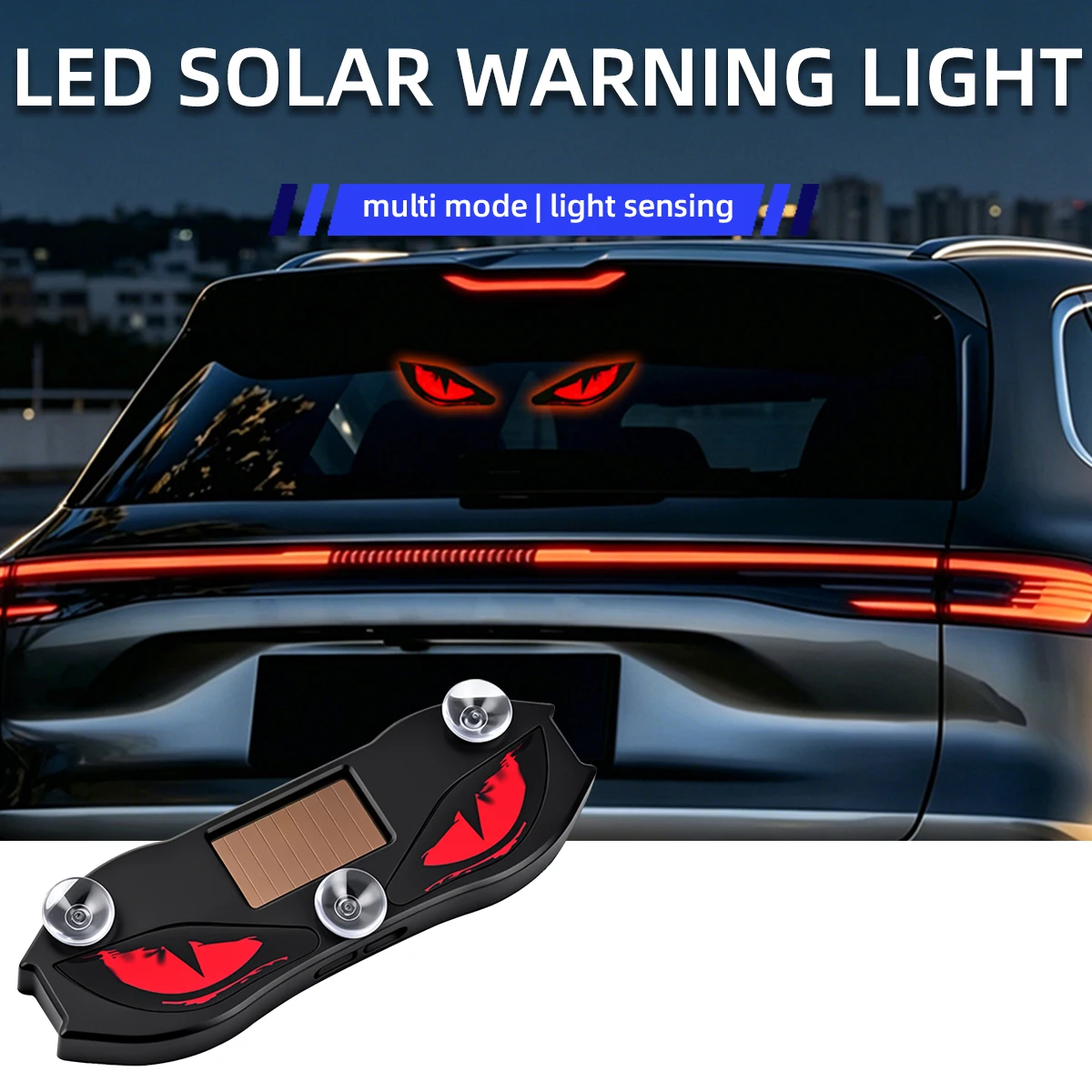 Solar Power Car Creative Demon Eye Light Cool Flashing Warning Light Dynamic Safety Vehicle Signal Lights Universal