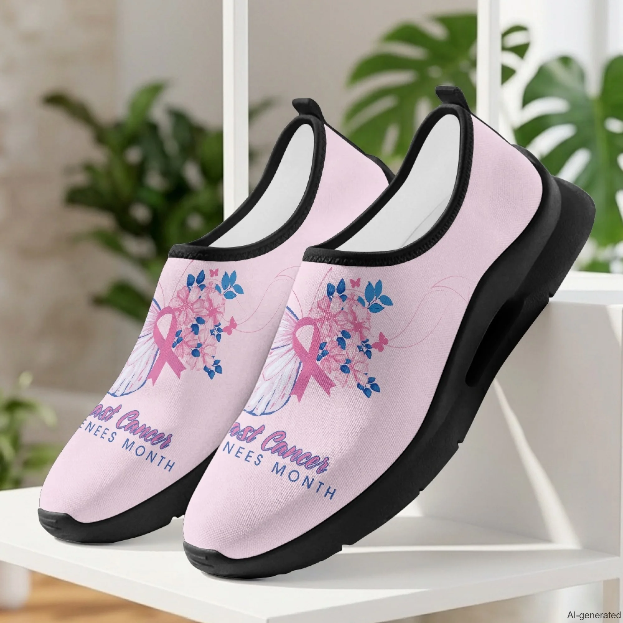 XIXIRIMIDO Nurse Work Shoes Casual Shoes Slip On Walking Shoes Pink Ribbon Breast Cancer Shoes Ladies Sneakers Male Sneakers