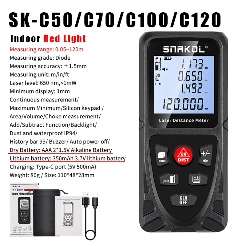 Snakol Laser Distance Meter 40m 50m 70m 100m 120m Rangefinder Digital Range Finder Trena Roulette Ruler Distance Measuring Tape