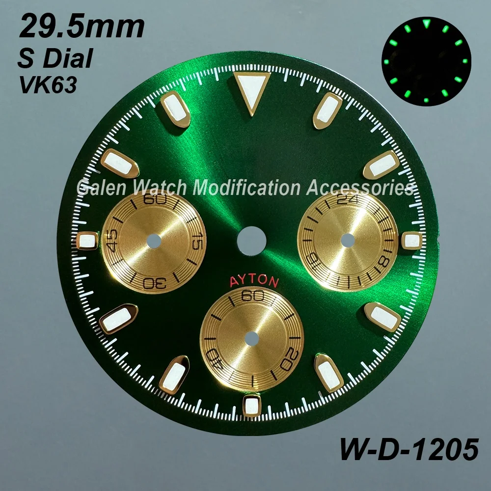 29.5mm S Logo Panda DTN Diamond Dial Fit VK63 Quartz Movement Green/No Luminous High Quality Watch Modification Accessories - view 4
