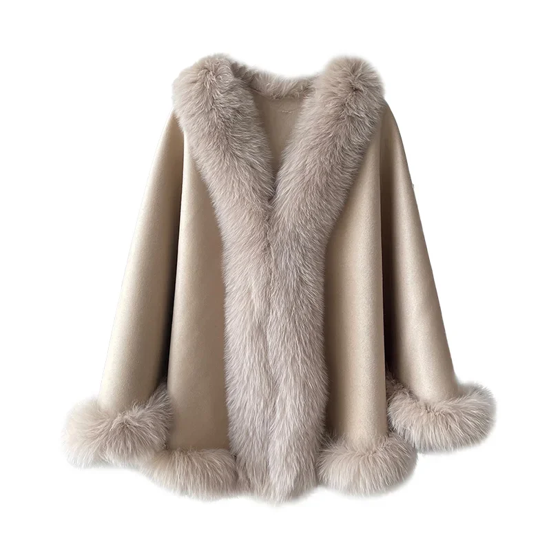 New Fashion Fur Collar Cape Winter Warm Handmade Real Fox Fur Shawl Poncho for Women