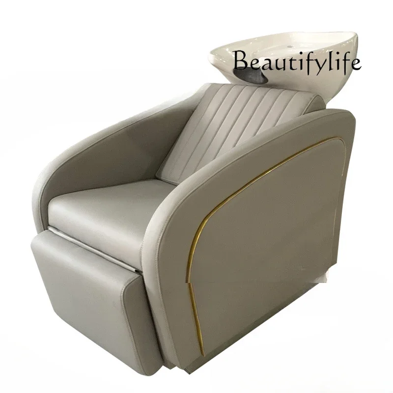 High-Grade Shampoo Chair Stainless Steel Factory Direct Sales for Hair Salon Ceramic Basin Lying Half Flushing Bed