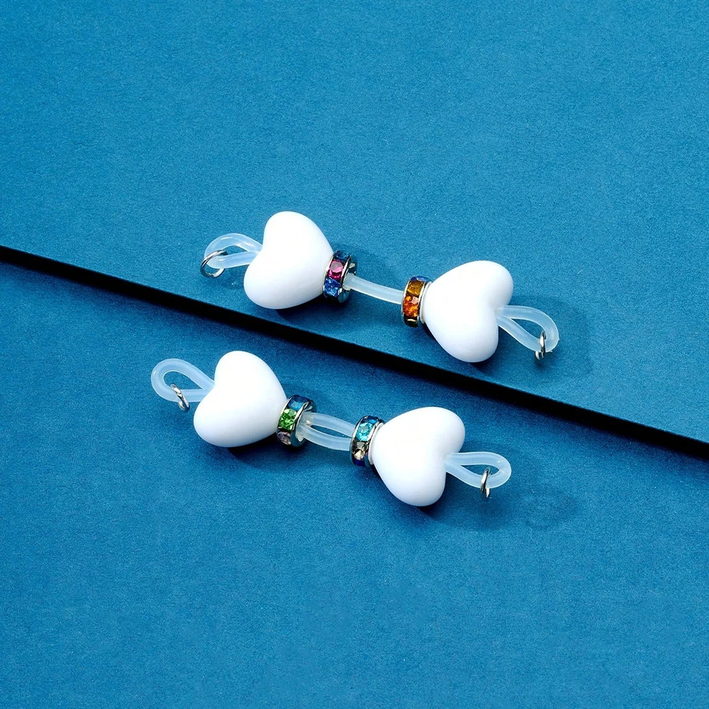 1Pair Fake Nipple Rings Adjustable Nipple Silicone Nooses 8mm Heart Beads Fake Nipple Jewelry Faux Nipple Piercing - view 5
