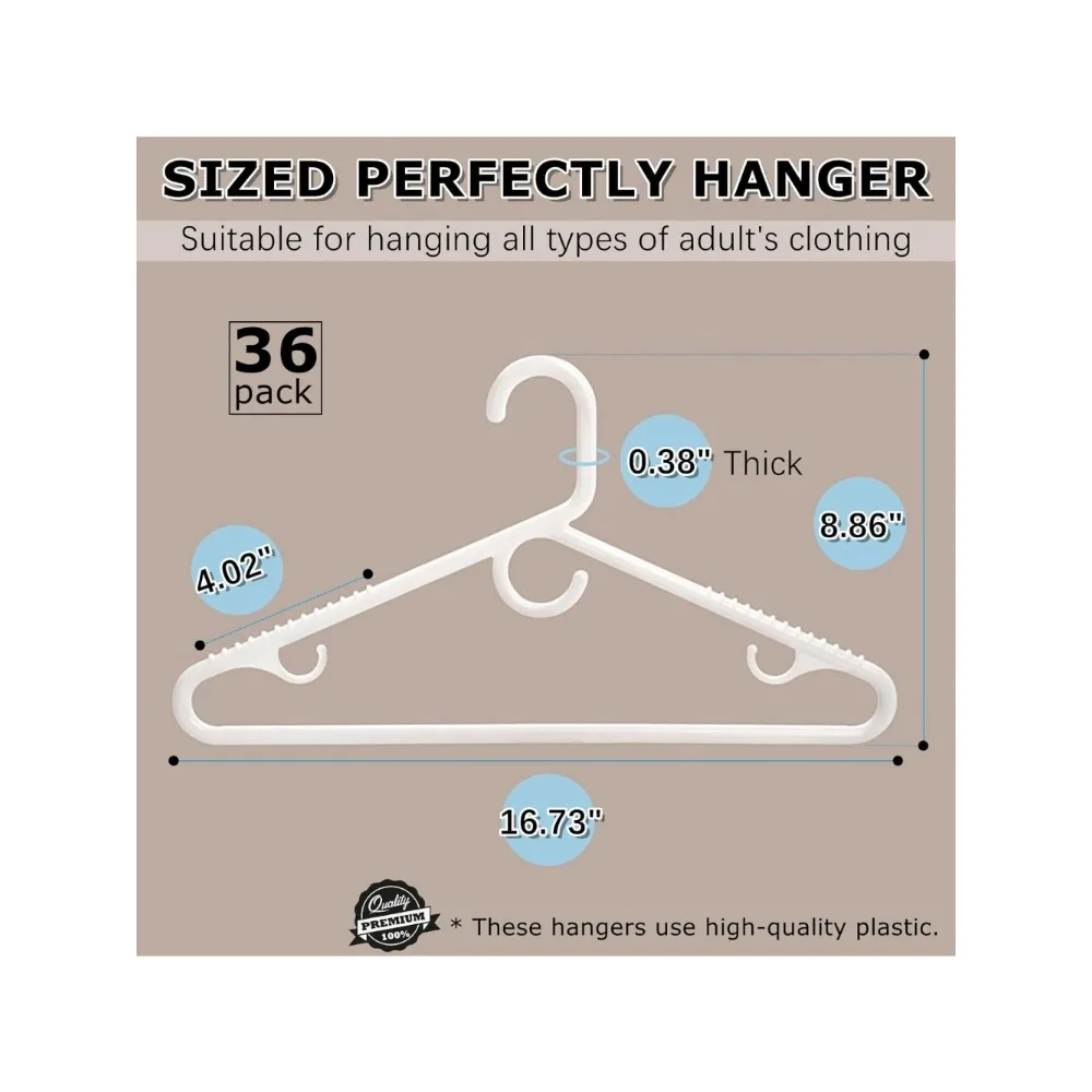 Amber Home Super Heavy Duty Plastic Hangers 36 Pack, White Plastic Hangers Non-Slip for Coat Jacket and Shirt, Non-Slip Pants