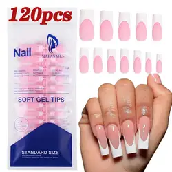 120/150pcs Medium-Square Pink &White French False Nail Tips Matte Pink Nude Press on Nails Full Cover Artificial Fake Nail Tips