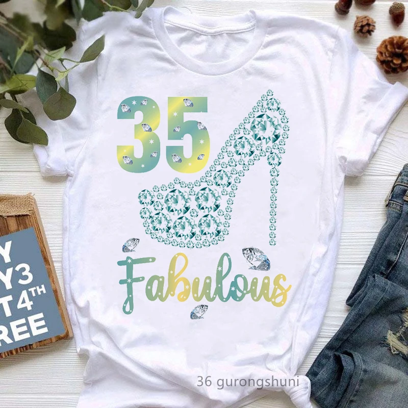 

Diamond High-Heeled Shoes 25th-70th Graphic Print T-Shirt Women'S Clothing Happy Birthday Tshirt Femme Summer Stylish T Shirt