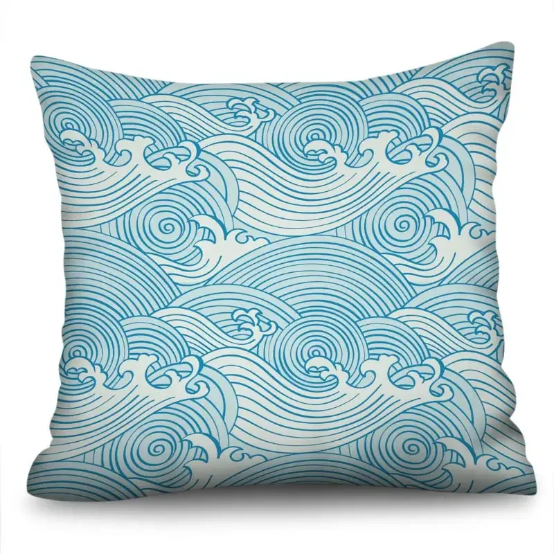 Geometric Polyester Cushion Cover Blue Wave Pattern Throw Pillow Case Striped Dotted Grid Triangular Art Pillow Cover 45X45CM