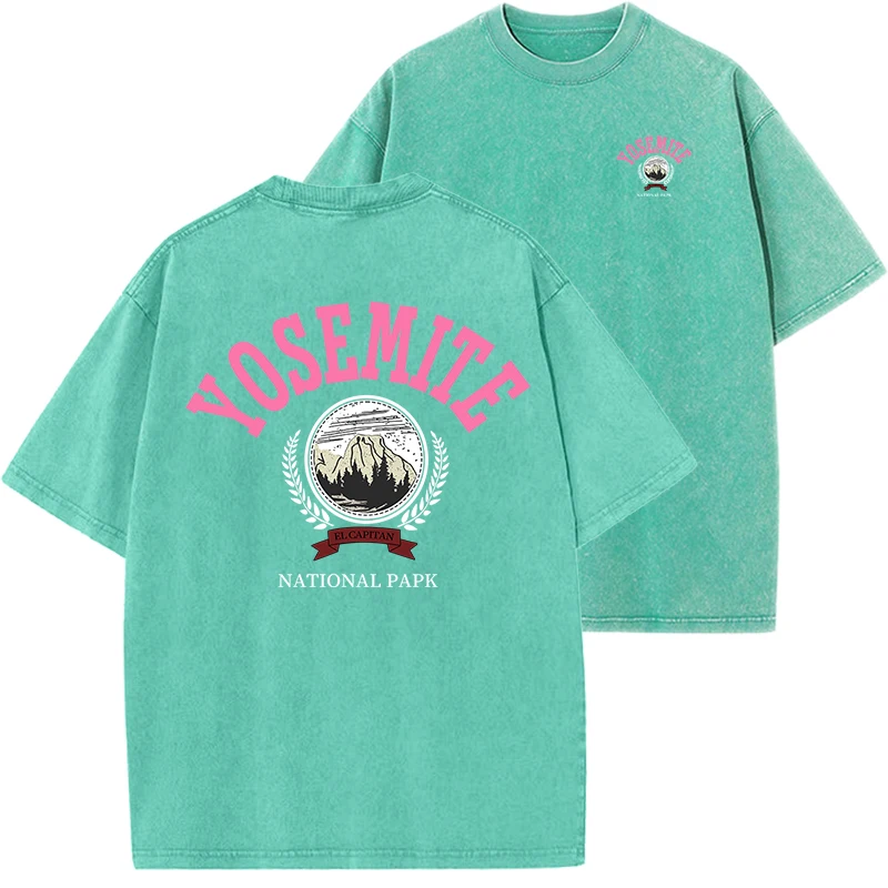 

Fashion Design Yosemite National Papk Prints Girl Tees Summer Vintage Washed Cotton Loose Short T Shirt Medium Strecth Soft Tops
