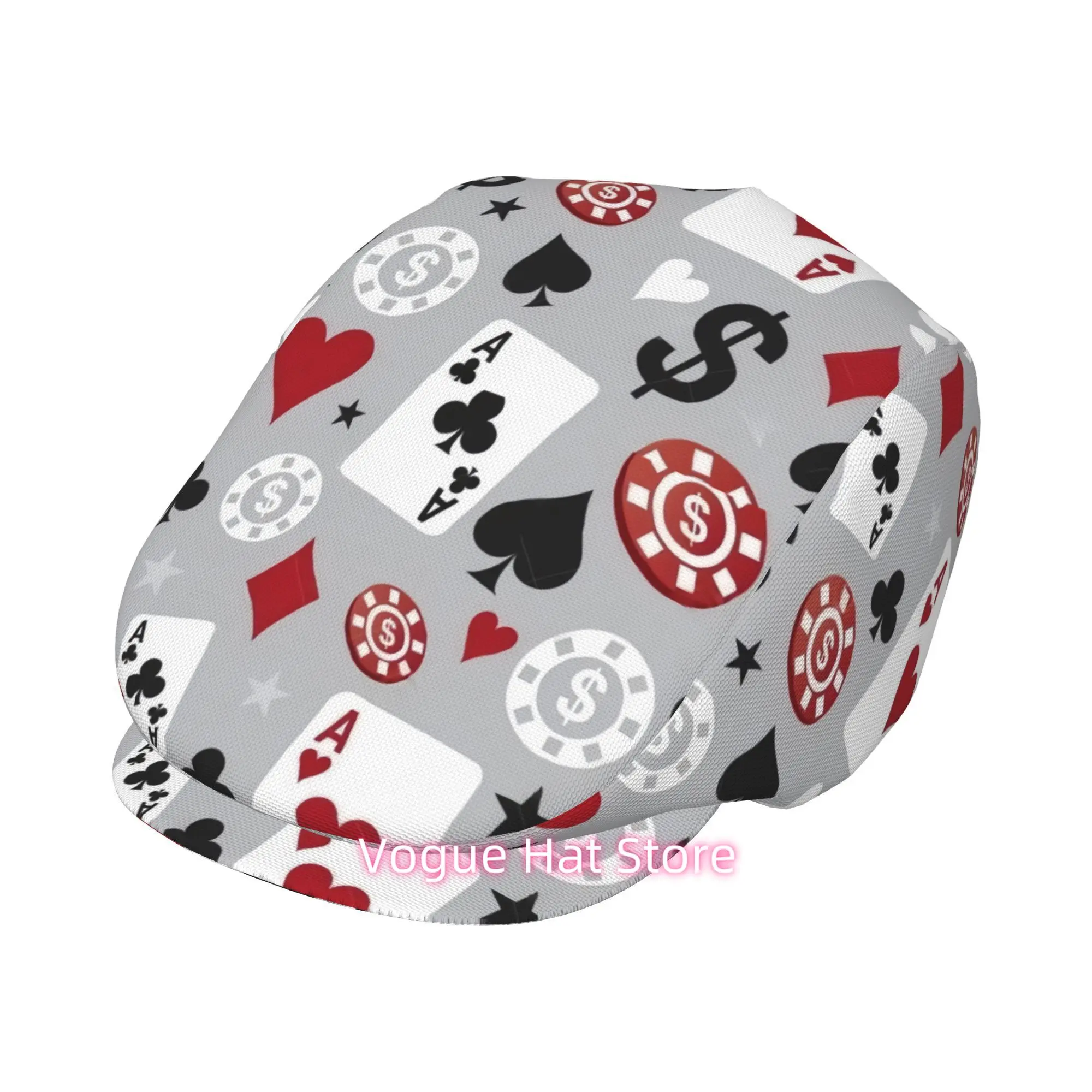 1pc Retro Newsboy Cap - Lightweight All-Over Printed Beret Hat with Snap Closure, Black/Red/White/Gray/ - Unisex Vintage Formal