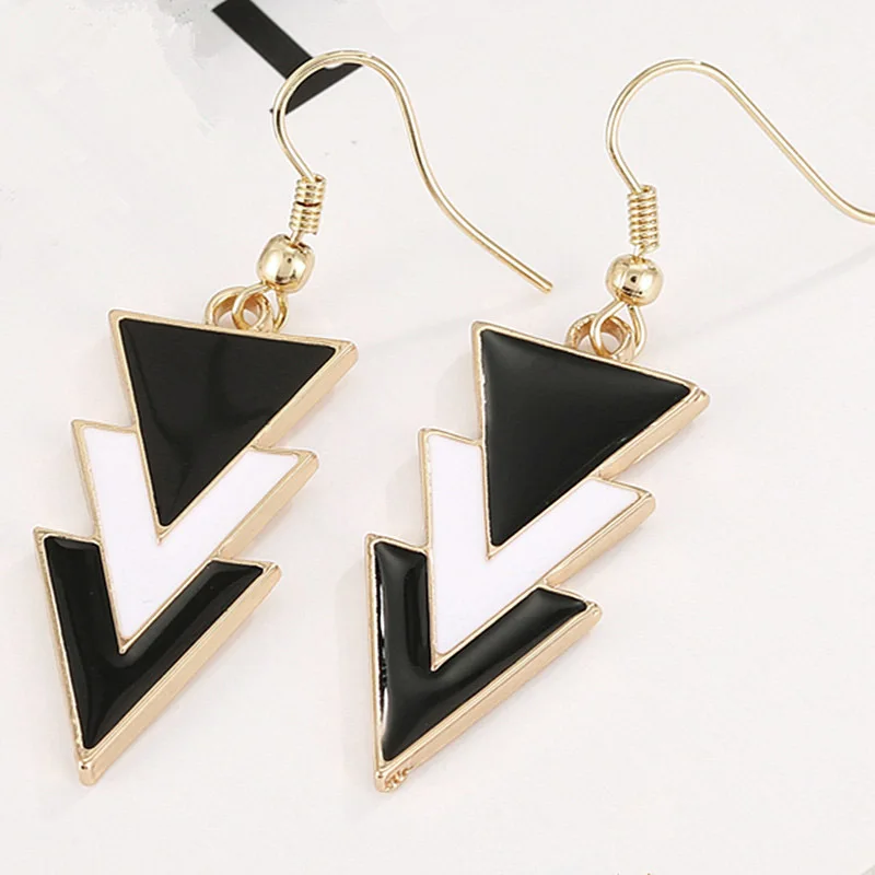 Three-layer Geometry Triangle Oil Drip Long Drop Earrings for Women Fashion Jewelry Oorbellen Brincos Dangle Earrings Bijoux Gif