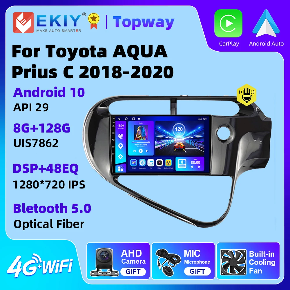 

EKIY Car Radio For TOYOTA AQUA Prius C 2018 -2020 Android 10 4G WIFI Android Auto Carplay GPS Navigation DVD Player 2 Din