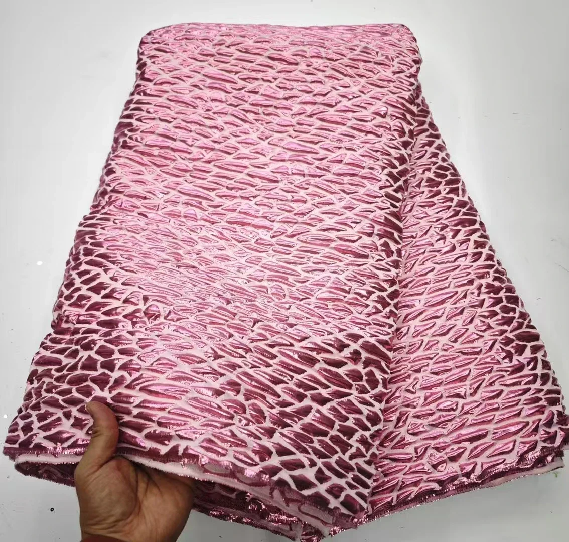 

New Design Pink Gilding Brocade Jacquard Lace Fabric 2024 African French Brocade Lace Fabric For Nigerian Party Dress PHD25104