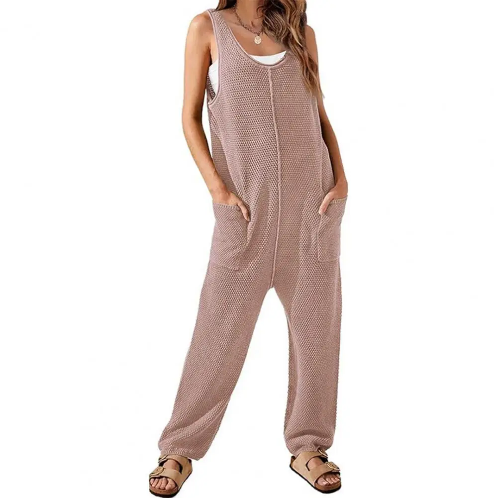 Losse Jumpsuit, Zachte Jumpsuit, Stijlvolle Mouwloze Zomerjumpsuit Voor Dames Met V-Hals En Dubbele Zakken Met Zachte Casual Enkel Voor Een