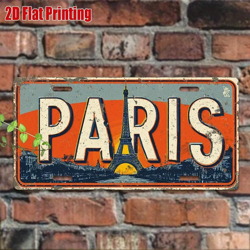 2D Flat - 2D Printed Sign, 1pc, Vintage Metal Plaque, Outdoor Sign & Wall Decor, Paris Aluminum Sign, Vehicle Decoration, Hom