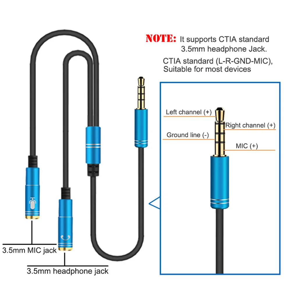 2 In 1 3.5mm Audio Splitter Cable for Computer Jack 3.5mm 1 Male to 2 Female Mic Y Splitter AUX Cable Headset Splitter Adapter