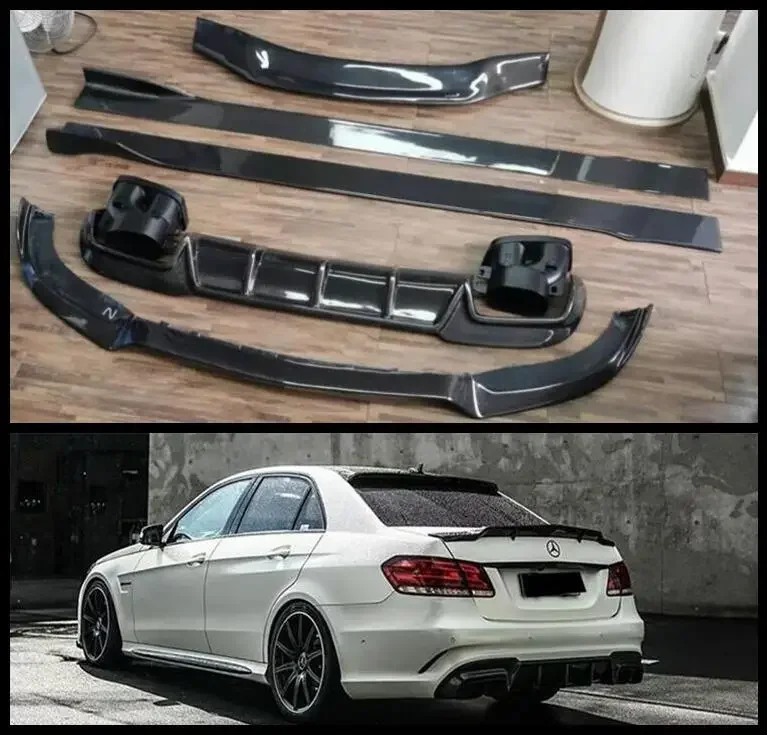 Carbon Fiber Front Bumper Lip Rear Spoiler Trunk Diffuser Side Skirt Body Full Kit For Mercedes Benz W212 E63 AMG 2014 2015 2016