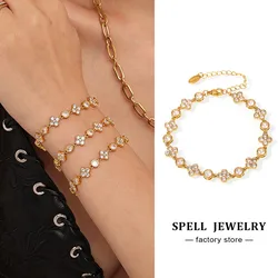 Women's Chain Bracelet In Stainless Steel With Shiny Zircon 18k Gold Plated Adjustable Bracelets For Women Luxury Woman Jewelry
