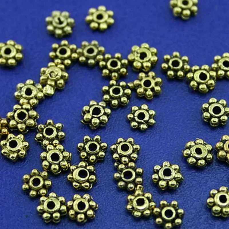 

100pcs 4mm Dark Gold Tone Round Daisy Flower Spacer Beads H2228 Beads for Jewelry Making