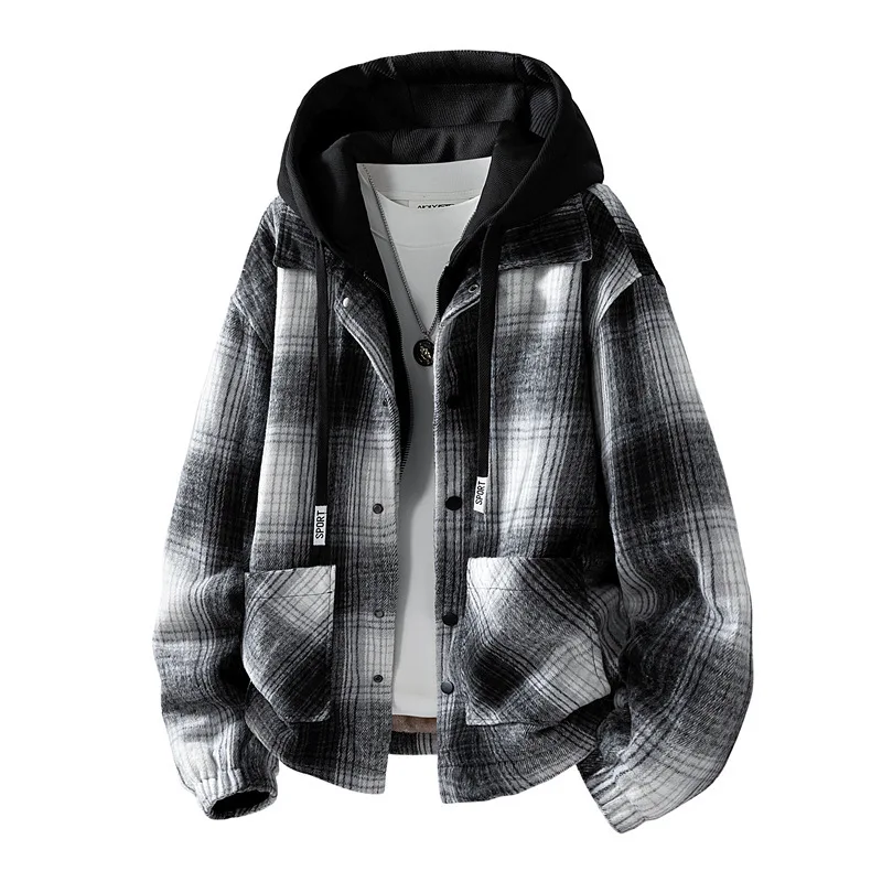 

Autumn Winter Men Jacket New Thicken Cold-proof Plaid Long Sleeve Young Men Outerwear Single-breasted Pocket Versatile Coat