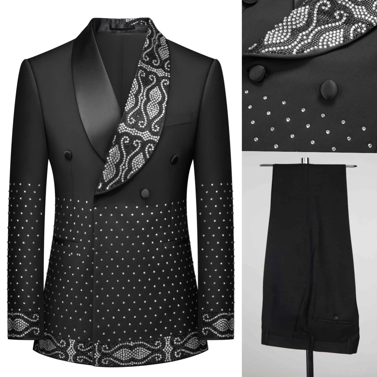 Real Picture Men Suit Crystal Business Wedding Men Suits Comfort 2-PCs Tailor-Made Groom Groomsman Formal Occasions Customized