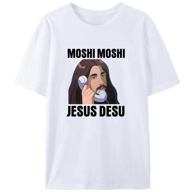 HOT SALE Moshi Moshi Jesus Desu, Jesus Calls A Japanese T-shirt Costume with Humorous Humorous References To Vintage