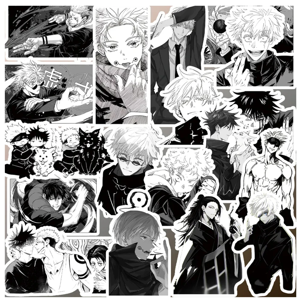 

10/30/50/100pcs Black White Jujutsu Kaisen Anime Stickers Cartoon Kids DIY Decals Toy Suitcase Phone Diary Cool Graffiti Sticker