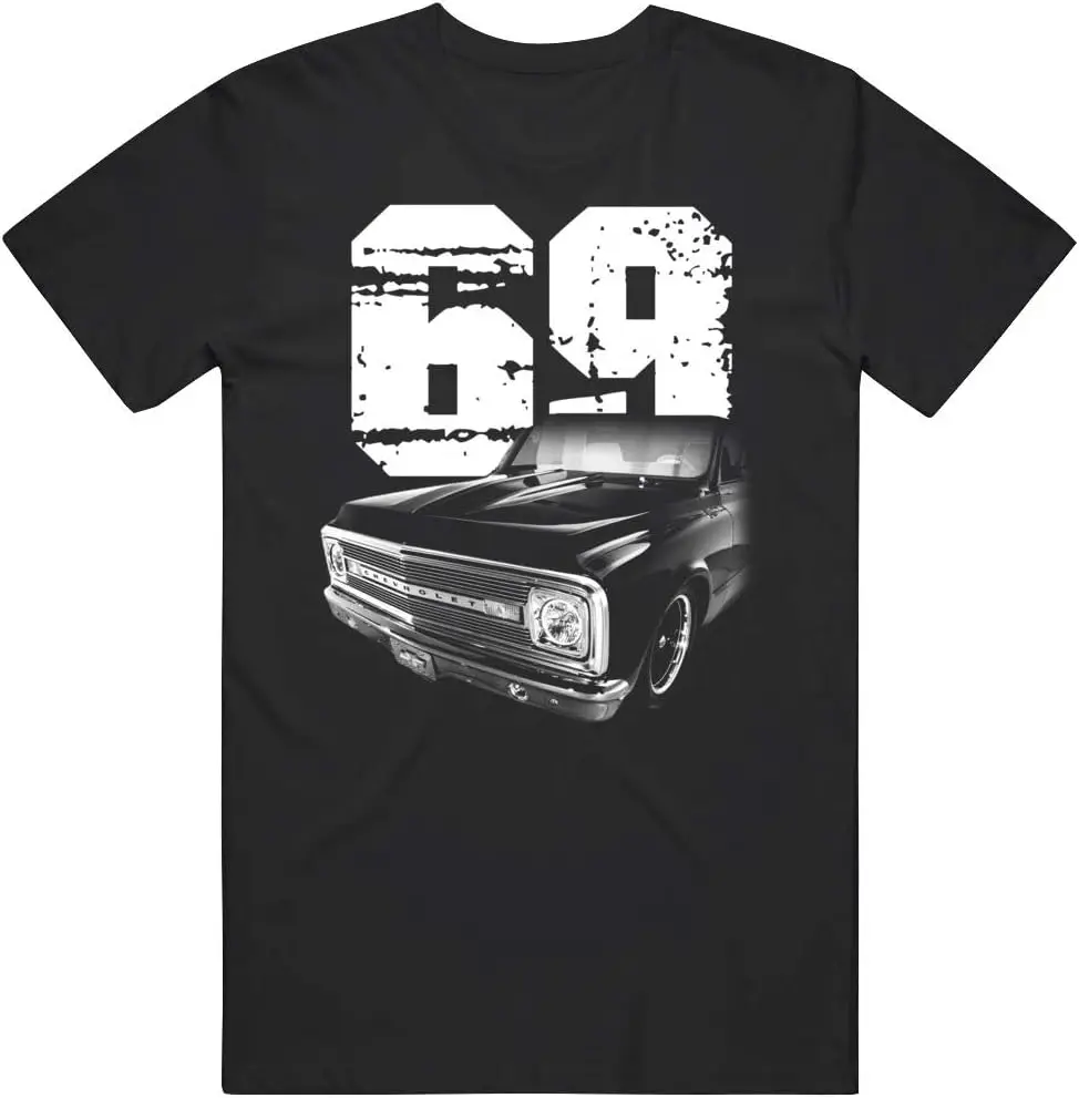 1969 Chevy C10 Front Side View Silhouette with White Year T Shirt